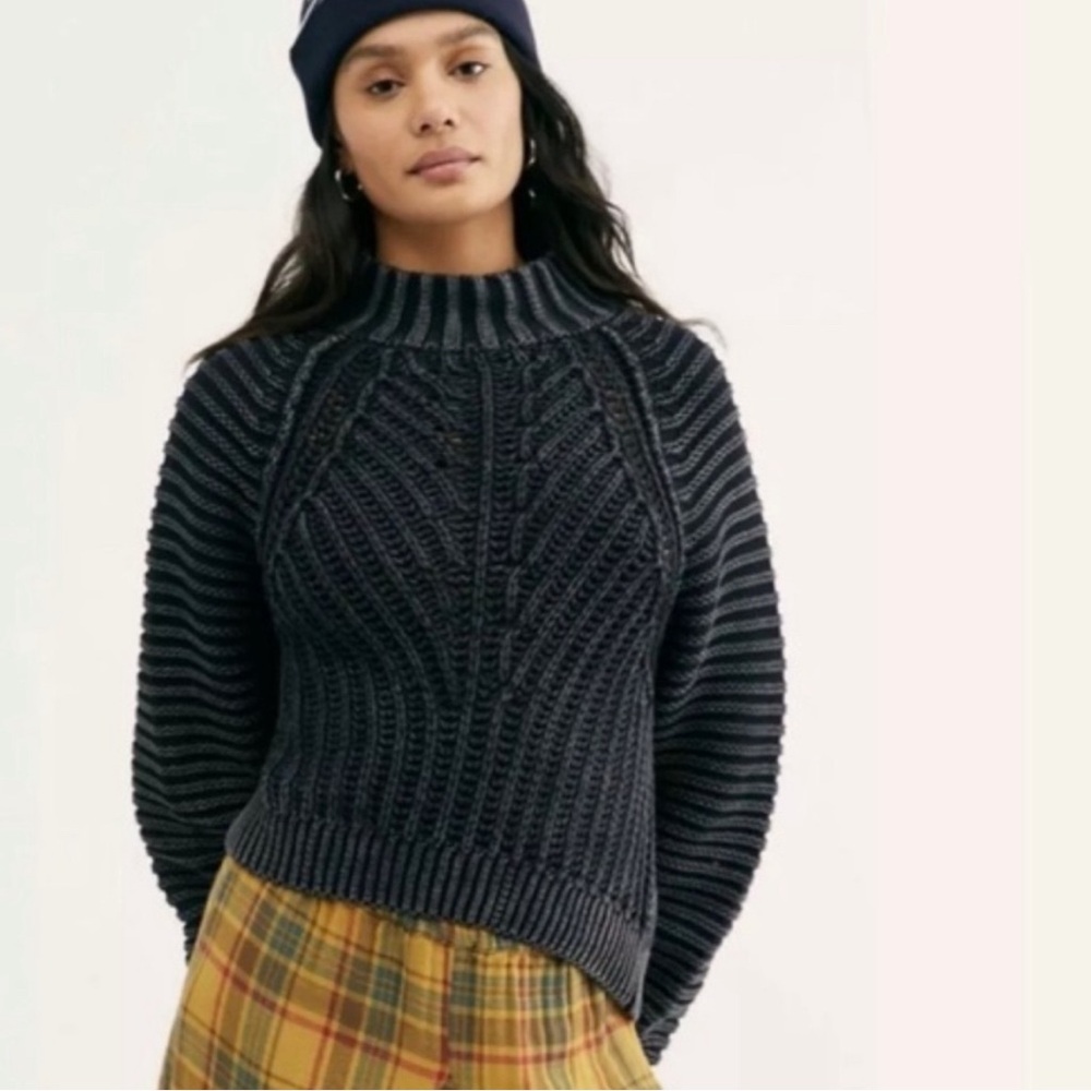 Free People Black Cable Knit Sweater